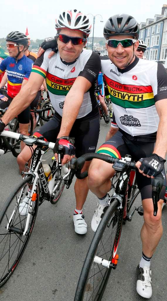 Pictured before the Welsh Criterium Championships Masters race are Wayne Maguire and Ieuan Andy Evans of Ystwyth Cycling Club