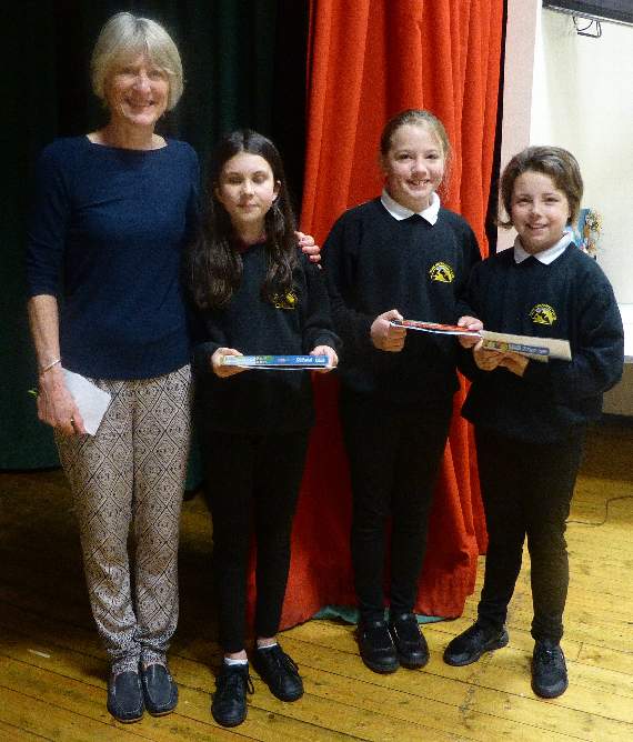 Artist Claire Davies with first prize winner Ella Nicholls, Alison Beard who was second, and Charlie Rowlands, joint third.