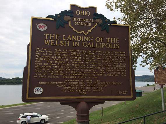 This historic marker is located on the banks of the Ohio River where the first six Cardiganshire families landed in 1818