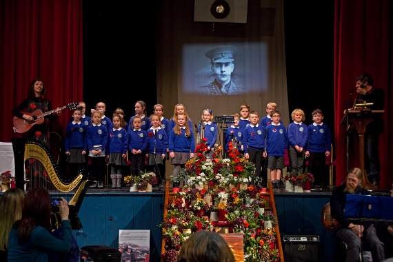 Pupils from Ysgol Treferthyr perform on Sunday evening with musicians and poets Gwyneth Glyn and Twm Morys