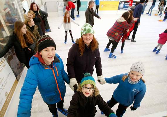 Charlene Crampin, of Aberystwyth, takes to the ice with Bethan, Macsen and Gwion