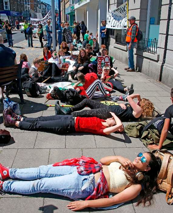 Young people from Penglais and Penweddig schools and Coleg Ceredigion gathered for the protest