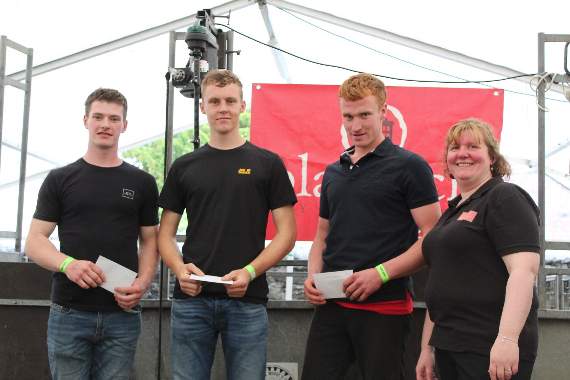 From left to right: Senior winners Meirion Evans, Ellis Evans, and Guto Hughes, with Elen Parry, Plas Coch