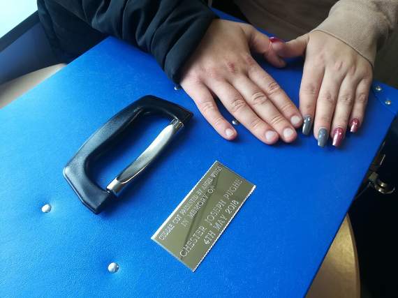 The Cuddle Cot with a plaque dedicated to the memory of Chester
