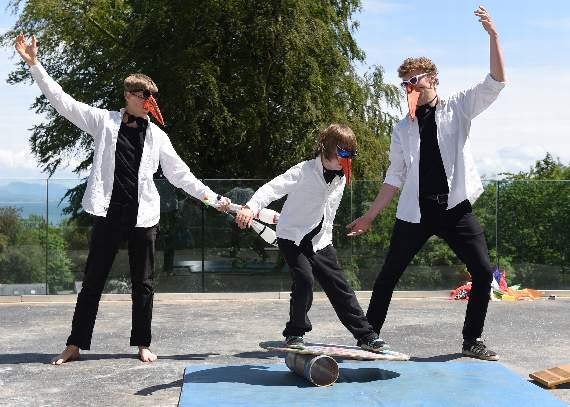 The Penguins (from the left): Alex Haycock, Tom Birkin and Fergus Lovatt pictured during their performance at Llanbedrog