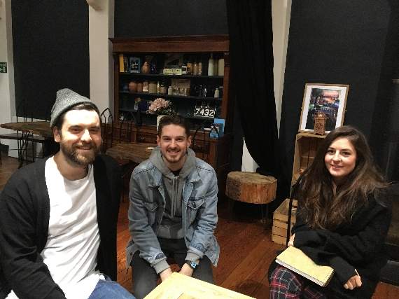 Ross Jarvis, Sion Roberts and Kiki Rees-Stavros are pictured at a meeting to discuss plans for Gwallgofiaid