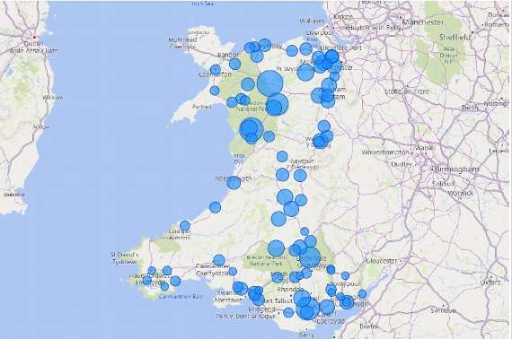 A map showing the hot spots for bikers across Wales