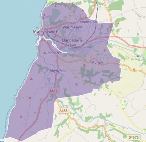The area of Aberystwyth that will benefit from an upgrade of the town's internet exchange