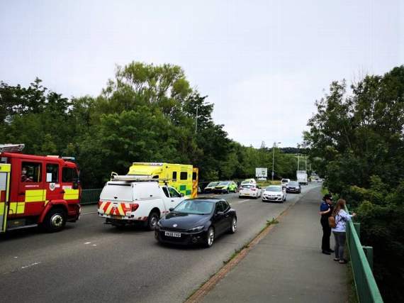 Emergency services quickly assembled on Penybont bridge near Morrisons in Aberystwyth to search for the missing mother and child