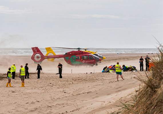Emergency services on the scene at Aberdyfi on Sunday. Photo: Alwyn Jones