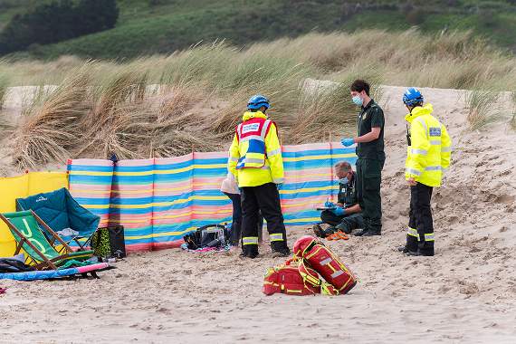 Emergency services on the scene at Aberdyfi on Sunday. Photo: Alwyn Jones