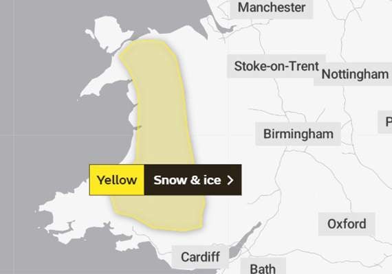 The Met Office is forecasting snow and ice for a large part of Wales
