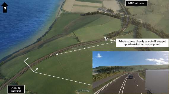 Artists’ impressions of the scheme for the A487 at Aberarth including an extra lane and rest stop