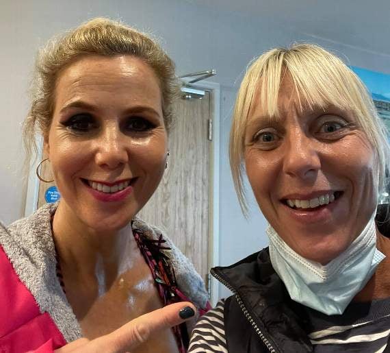 Michelle with British comedy veteran Sally Phillips. Photo by Cambrian Coast Bar and Grill