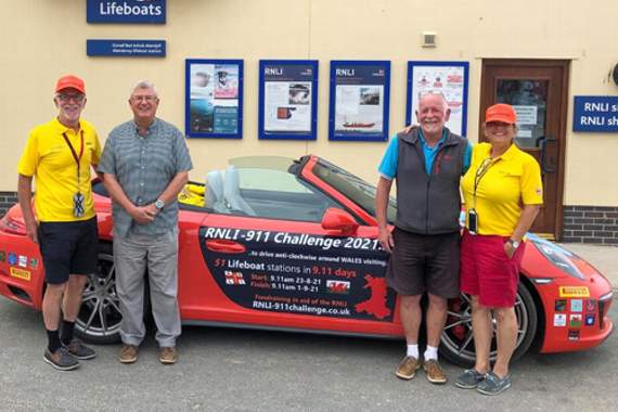 Belinda and James with volunteers at Aberdyfi RNLI