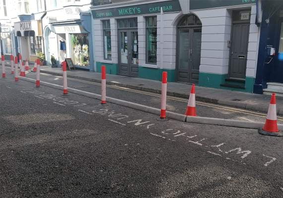 A pedestrian area marked out on Chalybeate Street