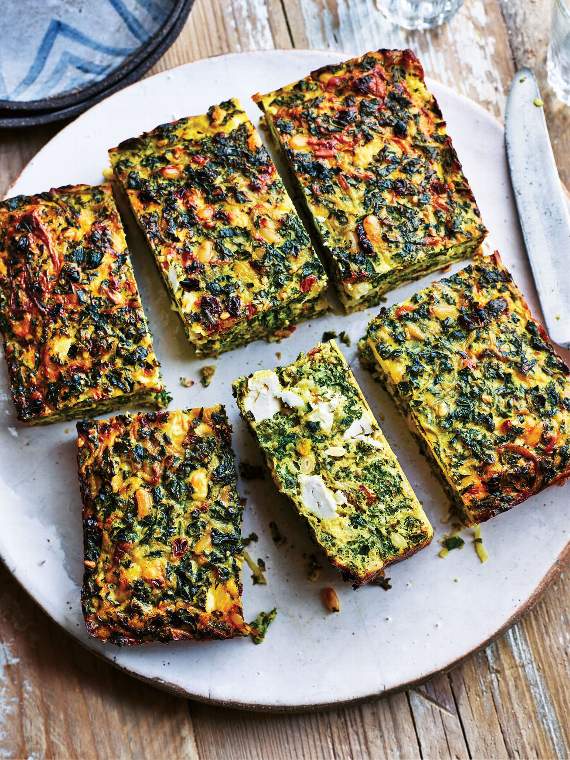 Sabrina Ghayour's Kale and Cabbage Kuku with Pine Nuts is a type of healthy Middle Eastern frittata great for eating on-the-go