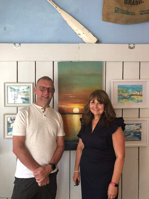 Artists Keith Simmons and Edwina Hannaford at the pop up gallery in Looe