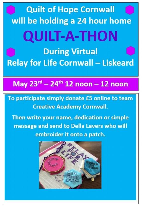 Della Lavers will be embroidering personalised patches to be added to a Relay Quilt she is making over the two days of the weekend