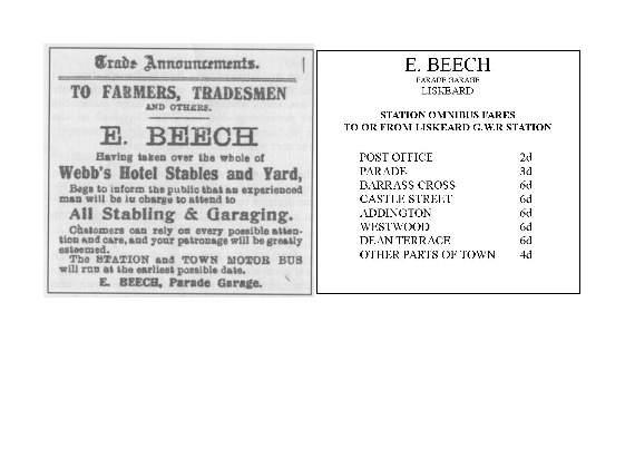 An advert for the bus service run from the centre of Liskeard by Edwin Beech