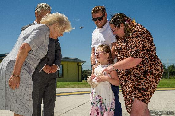 The Duchess of Cornwall meeting airlifted patient Leya, along with parents Casey and Daniel Raper