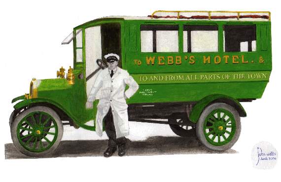 JOHN'S depiction of Liskeard's very first motorised bus, run by Edwin Beech to take passengers between various parts of the town and the railway station