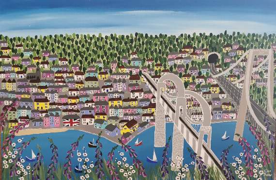 Elisa's painting of the bridges over the River Tamar. She hopes to grow her business and branch out