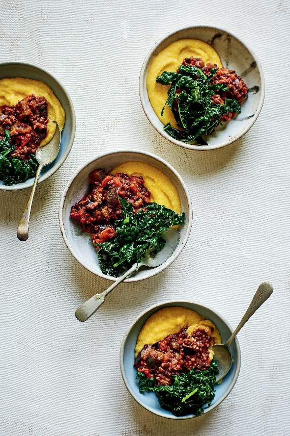 This week's Cornish Times Recipe of the Week is for Lola Milne's Tomato, Lentil and Aubergine Ragu, here served with polenta.