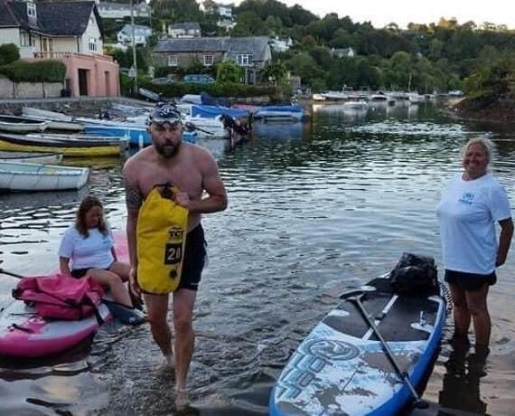 James with his swim support team, Louise Bird and Victoria Gilbert.