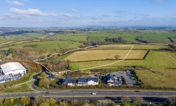 Aerial shot of the area to be developed on the edge of Liskeard