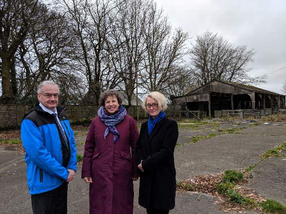 Liskeard mayor Rachel Brooks, chair of the Cattle Market working party Cllr Sally Hawken and town clerk Steve Vinson pictured at the former Cattle Market last year
