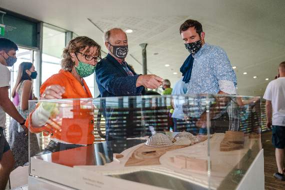 Minister Rebecca Pow is shown plans for Eden Project North by Sir Tim Smit and David Harland