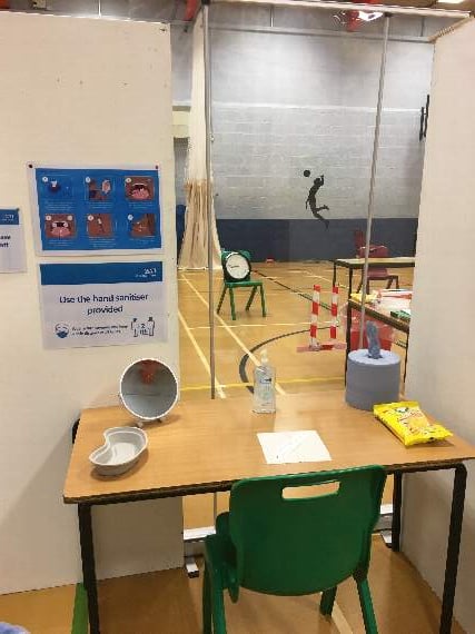 One of the testing booths at Callington Community College, where principal Wendy Ainsworth says around 60 tests per hour over nine days will be carried out to get every child back into school safely