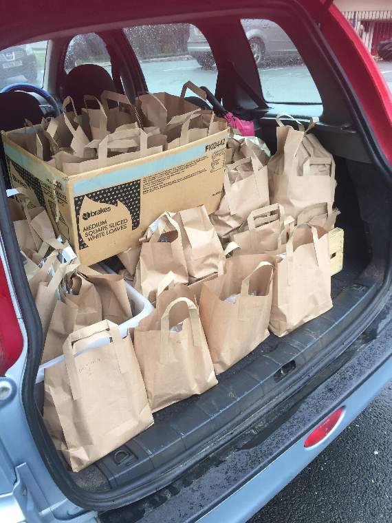 A car boot full of lunches ready to go out in Liskeard. Communties all over the country have rallied to provide meals for children who would normally get a free school meal