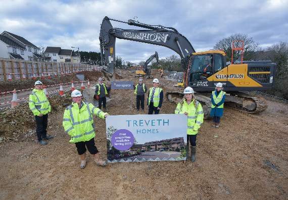 THE start of work to build 46 new houses at Maudlin Farm, Liskeard. Pictured, left to right, are Richard Cleghorn, project manager, Treveth; John Rowe, construction quality manager, Treveth; Gary Gregory and Phil Jones, senior site managers for Mi-space; Gary Peat, head of construction, Treveth; Emma Rodgers, development manager, Treveth; and Sally Hawken - Cornwall Councillor for Liskeard East