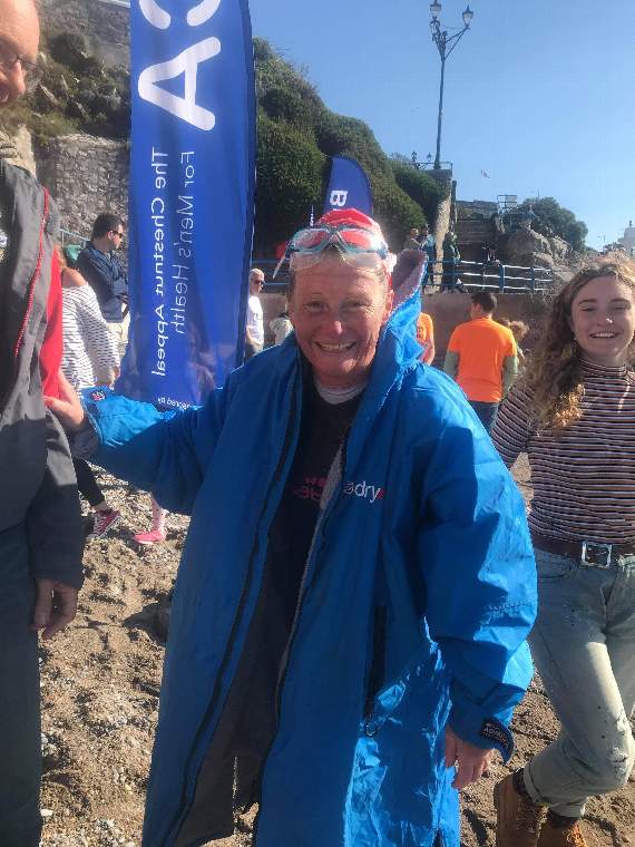 Julie after her gruelling swim