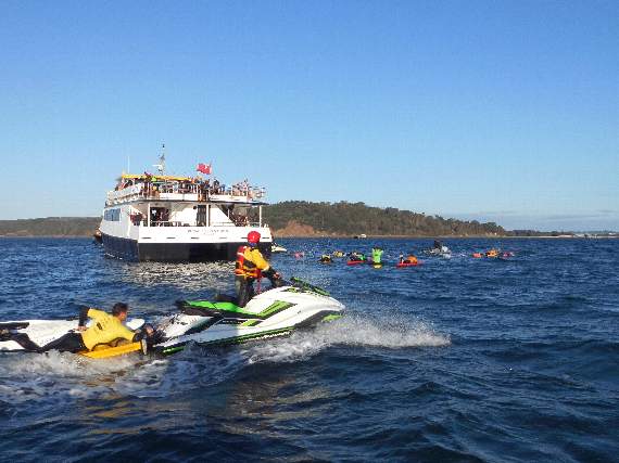 Safety cover was provided by jetskis, paddleboards and Plymouth Youth Sailing on RIBS. Picture Plymouth Youth Sailing