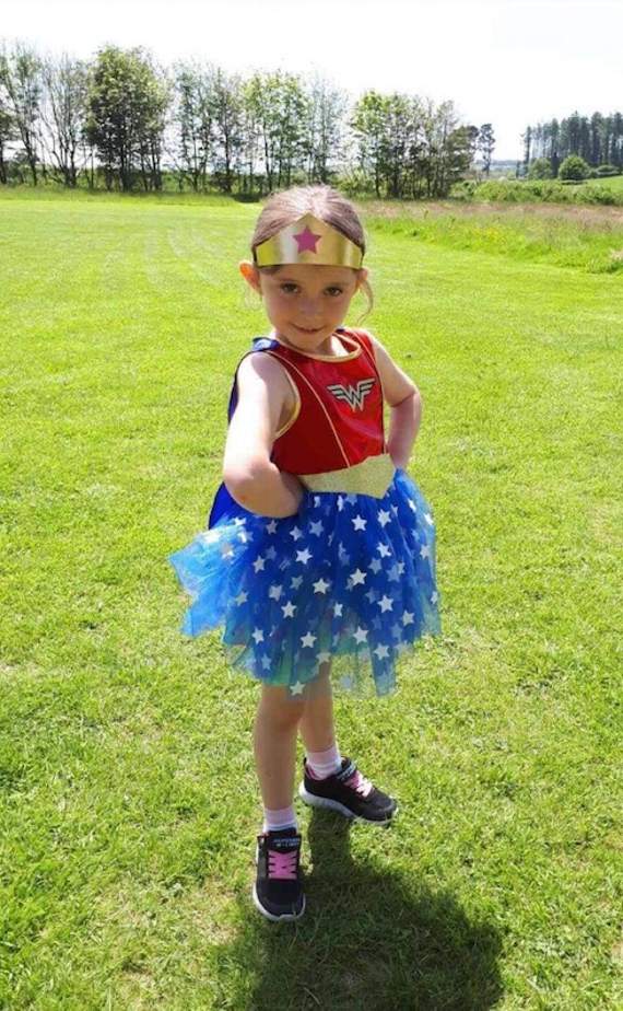 Kora Bradley dresses as Wonder Woman. It was too hot on the day for her to complete the challenge in the outfit
