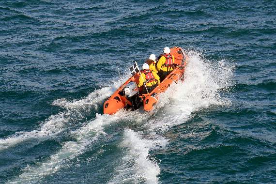 Looe's inshore D Class lifeboat the Ollie Naismith and crew leaving Looe to attend the incident. Picture Looe RNLI / Ian Foster
