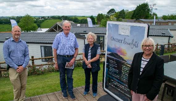Tregoad Park general manager Matt Way with Robert Henly, chairman at St Martin By Looe Parish Council, Jean Henly, and MP for South East Cornwall Sheryll Murray