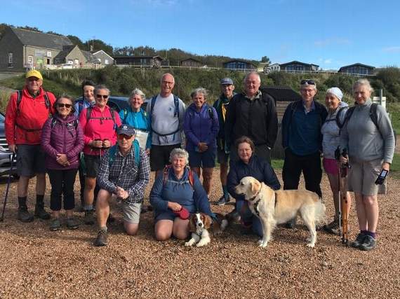 FIFTEEN walkers including Sabby Auckland with her dog Topsy (also Sue Sedgley with her dog Lily) at the start of a chilly day's walk from Seaton. Among the group was Geoff Auckland’s sister Jacqui