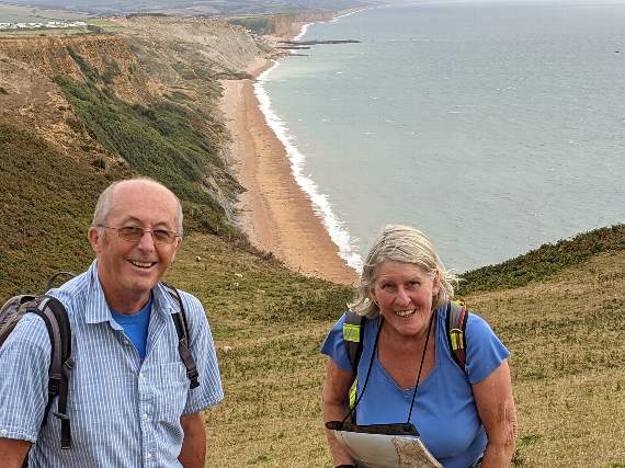 LINDA Nuttall and Alan Sedgley looking happy after completing a stiff climb near Golden Cap in Dorset.