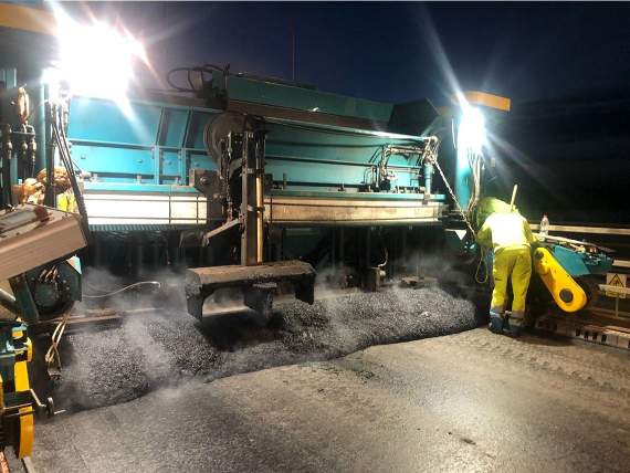 Overnight resurfacing work under way on the Tamar Bridge's north deck