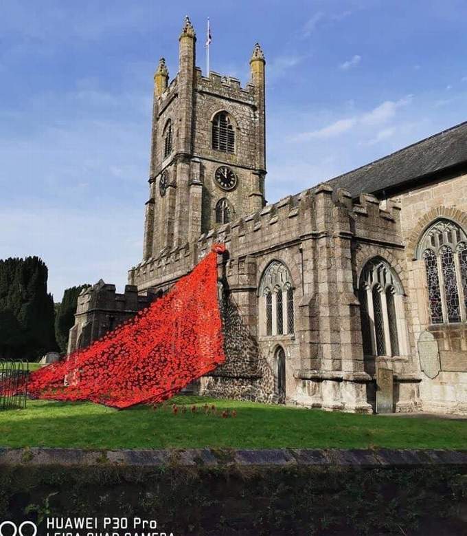 The Poppy Wave installation at St Mary's Church in Callington