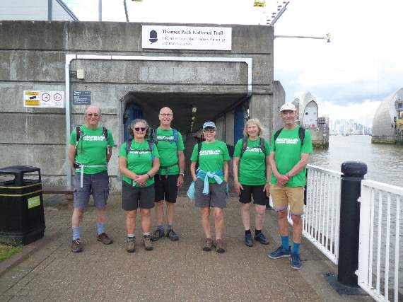 The core group of walkers who set out from London are Alan Sedgley, Anne Hounslow, Andrew Hounslow, Dot Lemon, Chris Sedgley and Steve Wooltorton. Picture by Freya Lemon