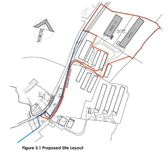 A plan of the layout at the chicken farm at Kelly Bray which is to be extended