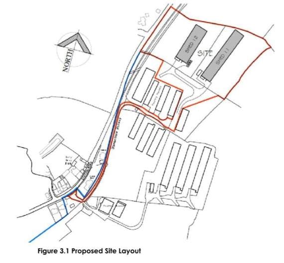 A plan of the layout at the chicken farm at Kelly Bray which is to be extended