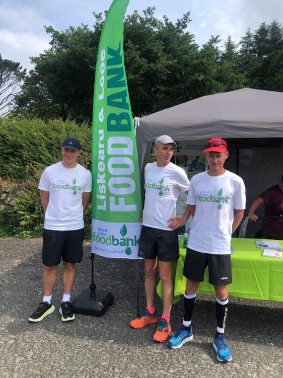 Dave Hannah, Gareth Price and Oli Jones who completed a 100 mile run around Siblyback in under 24 hours for the Foodbank