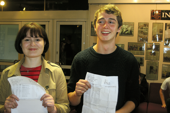 Right: Johnathan Bulled of Kennerleigh who is going to Oxford University to study Chemistry and Rachel Sved will be taking an Art Foundation course at Totnes. Johnathan plays double bass in the local folk band Liar in the Light. Fellow student, the band’s lead singer Raddon Stephenson, was on a jazz course that day, hopes to study Music at Manchester University. Troy Sharples is also heading for Oxford to study Maths. SR 4623
