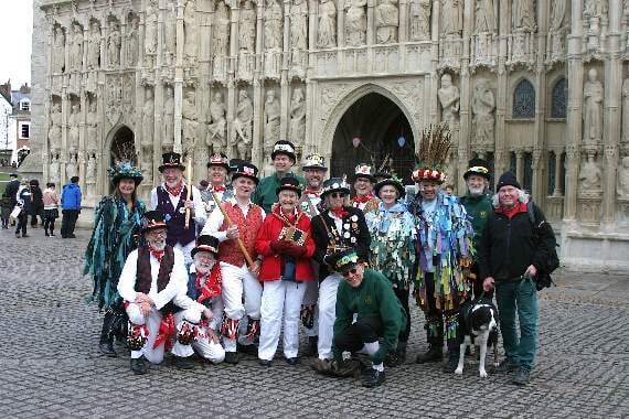 Morris dancers who performed outside Exeter Cathedral following the Thanksgiving Service for the life of Tony Beard. AQ 0876